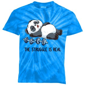 Panda Gym Weightlifting Fitness The Struggle Is Real Funny Cute Gift Kids Tie-Dye T-Shirt