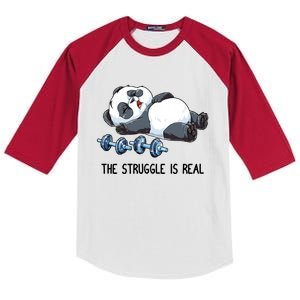 Panda Gym Weightlifting Fitness The Struggle Is Real Funny Cute Gift Kids Colorblock Raglan Jersey