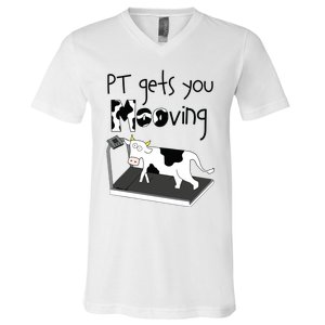 PT Gets You Mooving Funny Cow Physical Therapist PT Therapy V-Neck T-Shirt