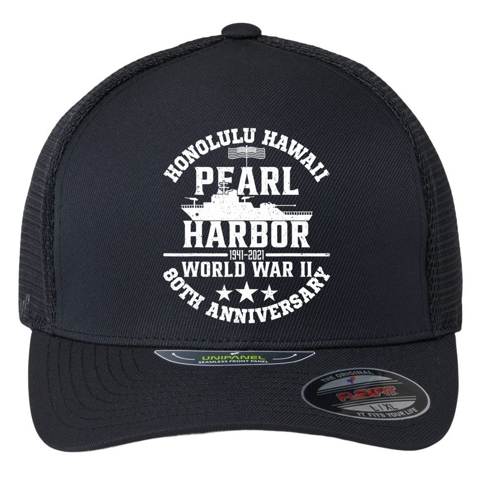 Pearl Harbor 80Th Anniversary 1941 Ww2 Memorabilia Veteran Flexfit Unipanel Trucker Cap