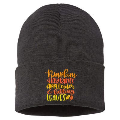 Pumpkins Hayrides Apple Cider And Falling Leaves Funny Fall Sustainable Knit Beanie