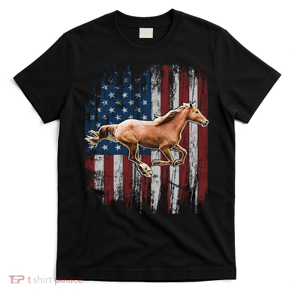 Patriotic Horse American Flag Horseback Riding Farm Gift T-Shirt