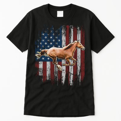 Patriotic Horse American Flag Horseback Riding Farm Gift Tall T-Shirt
