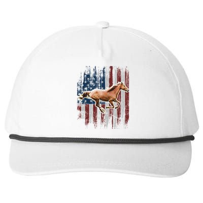 Patriotic Horse American Flag Horseback Riding Farm Gift Snapback Five-Panel Rope Hat