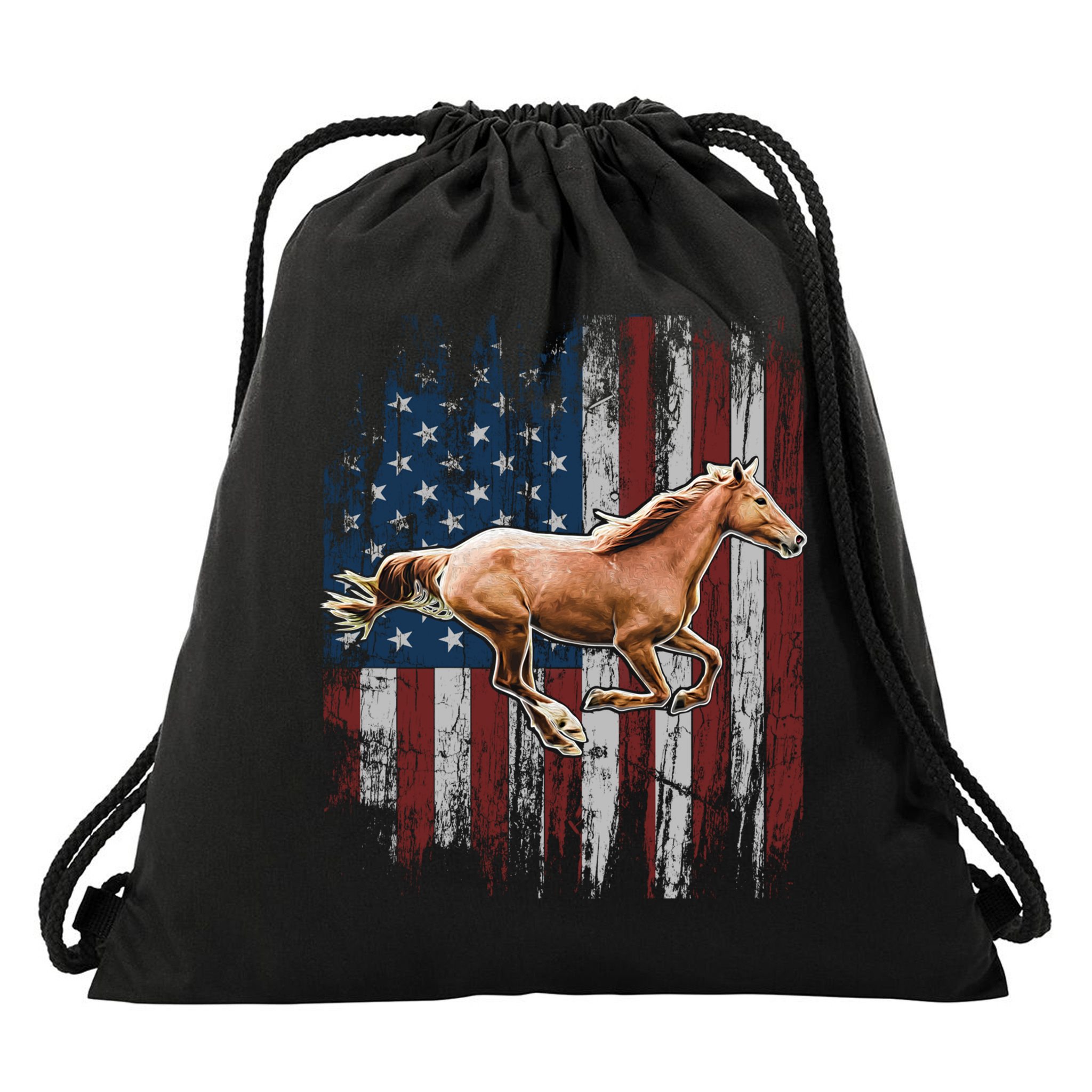 Patriotic Horse American Flag Horseback Riding Farm Gift Drawstring Bag