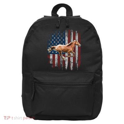 Patriotic Horse American Flag Horseback Riding Farm Gift 16 in Basic Backpack