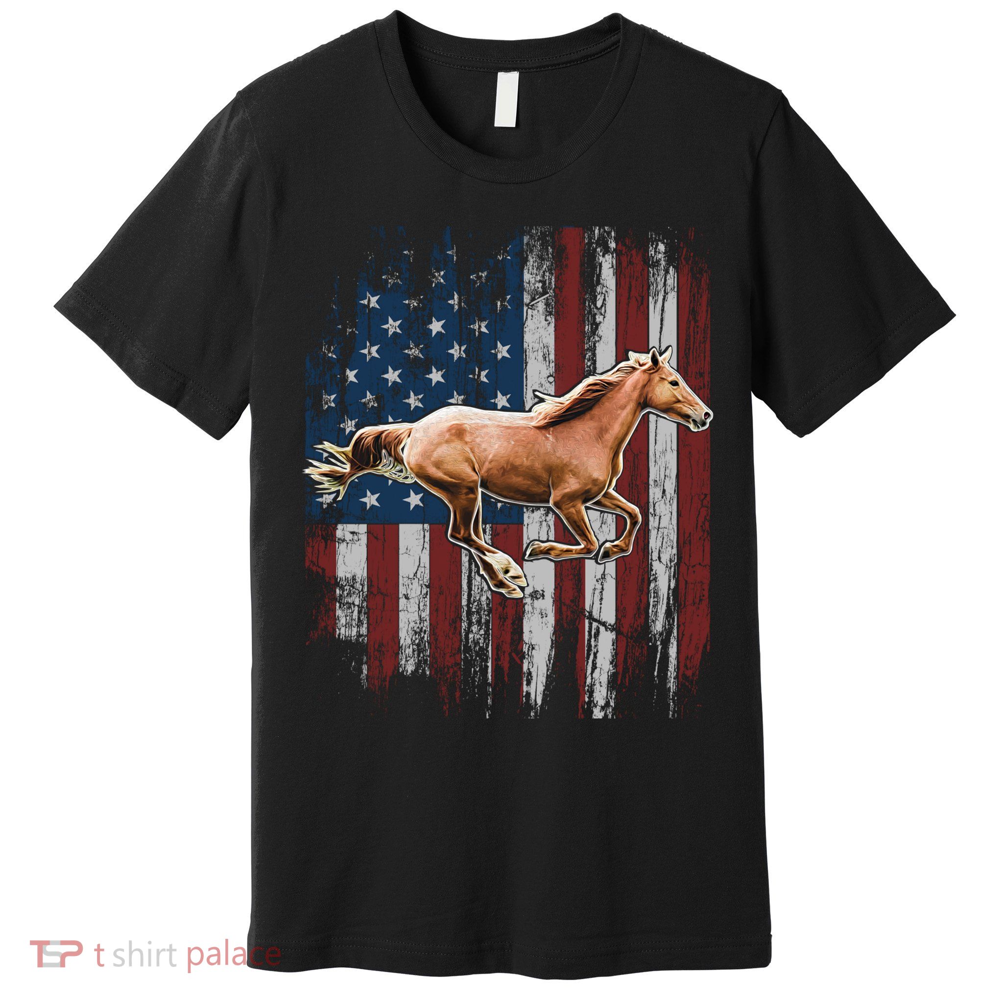 Patriotic Horse American Flag Horseback Riding Farm Gift Premium T-Shirt
