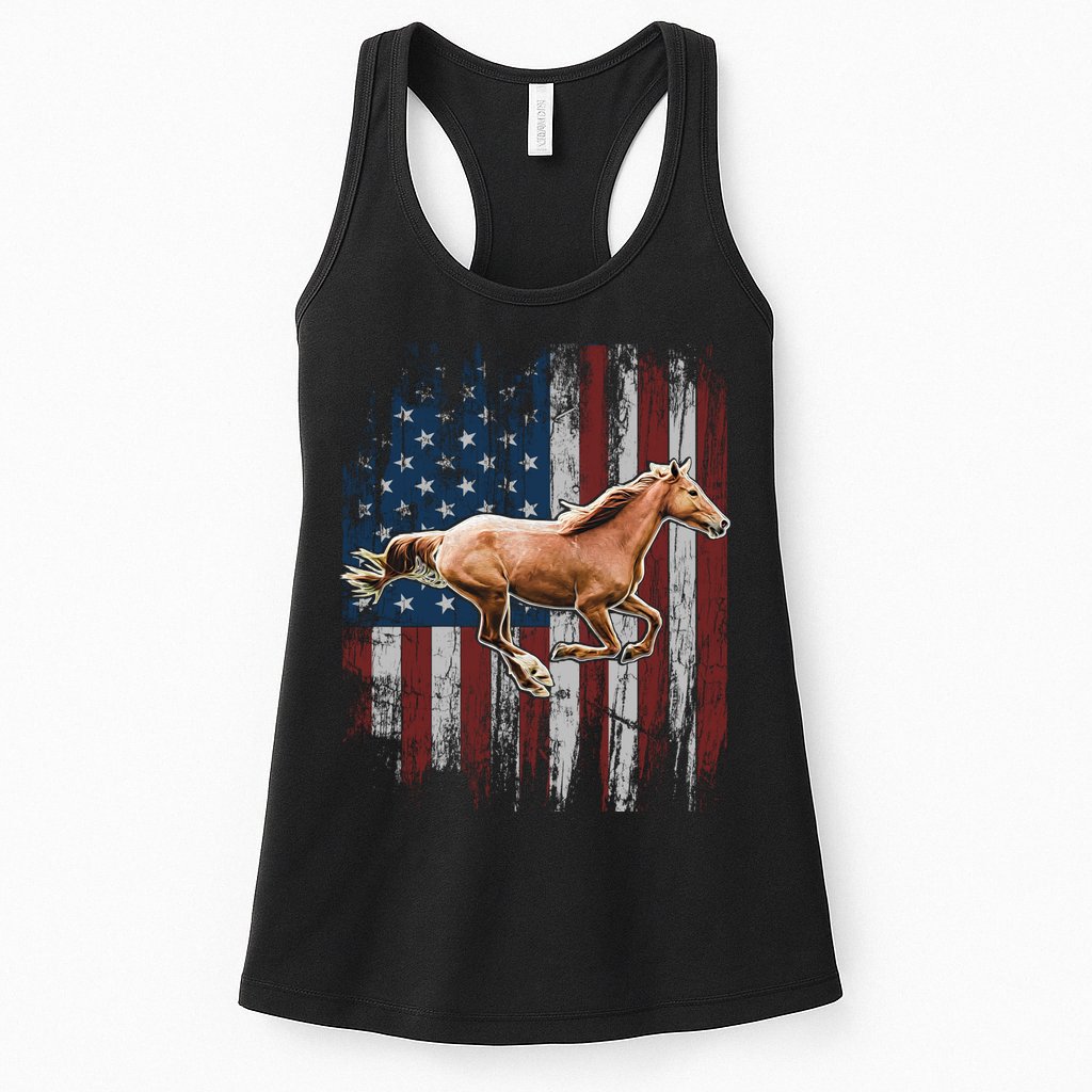 Patriotic Horse American Flag Horseback Riding Farm Gift Womens Tank Top