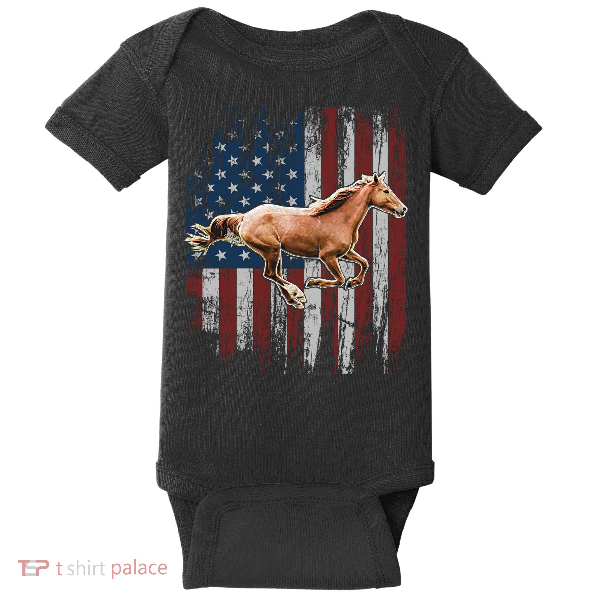 Patriotic Horse American Flag Horseback Riding Farm Gift Baby Bodysuit