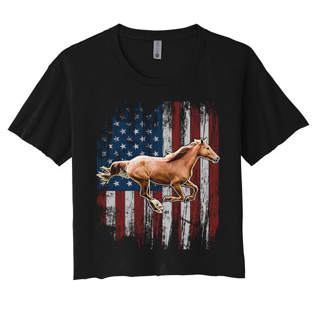 Patriotic Horse American Flag Horseback Riding Farm Gift Crop Top