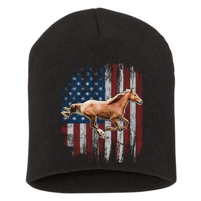 Patriotic Horse American Flag Horseback Riding Farm Gift Short Acrylic Beanie