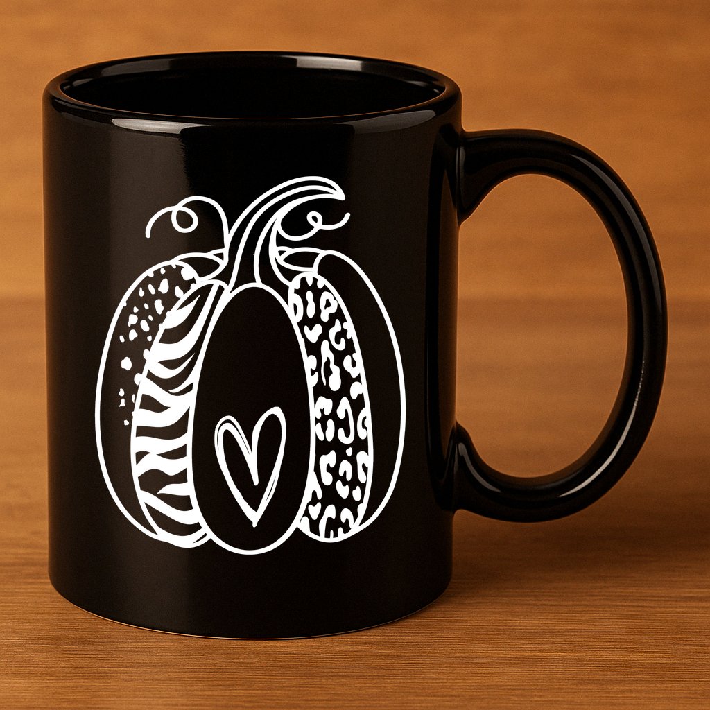 Pumpkin Heart Animal Print Cute 11oz C Handle Ceramic Mug