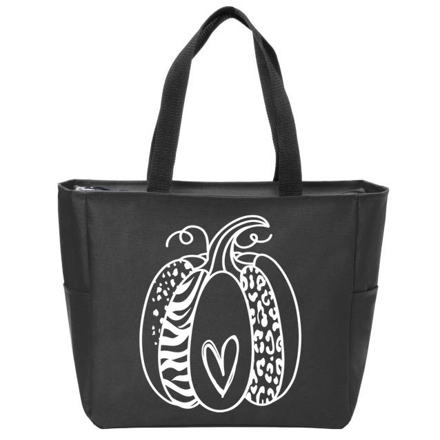 Pumpkin Heart Animal Print Cute Zip Tote Bag