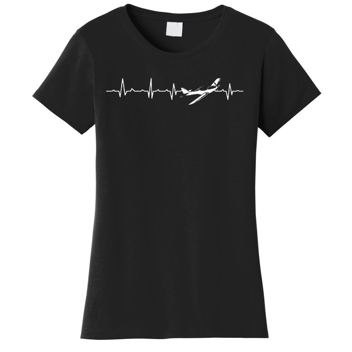 Pilot Heartbeat Aircraft Flying Trip Flight Engineers Gift Women's T-Shirt