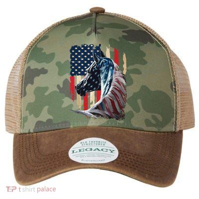 Patriotic Horse American Flag Horse Vintage Legacy Tie Dye Trucker Hat