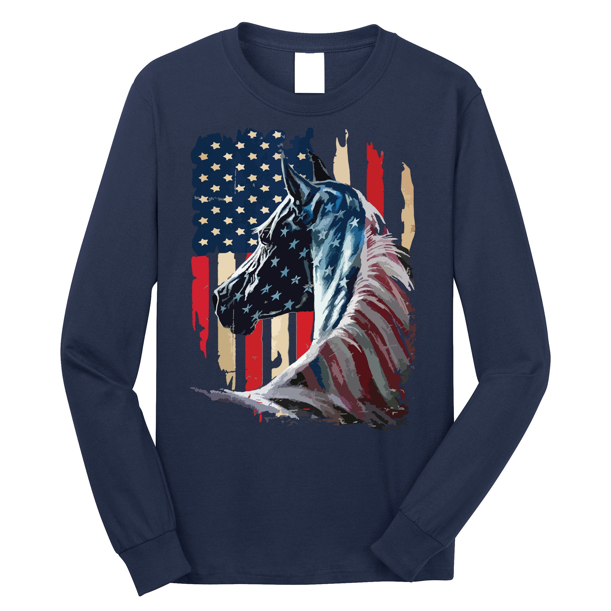 Patriotic Horse American Flag Horse Vintage Long Sleeve Shirt