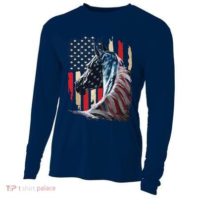 Patriotic Horse American Flag Horse Vintage Cooling Performance Long Sleeve Crew