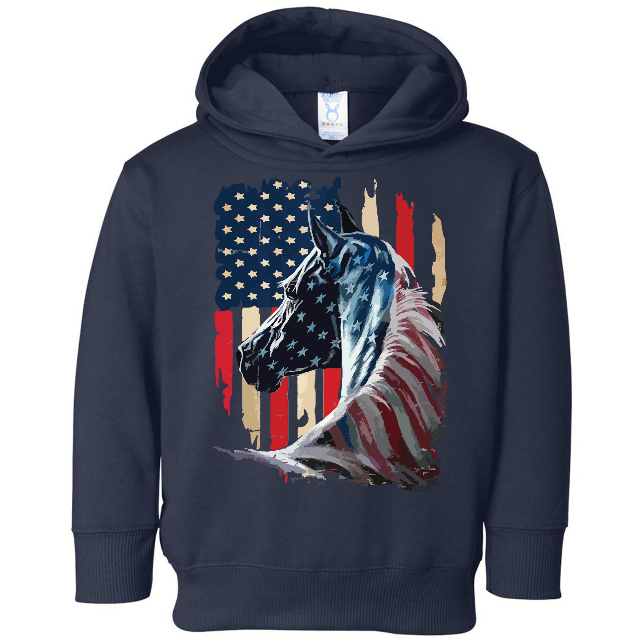 Patriotic Horse American Flag Horse Vintage Toddler Hoodie
