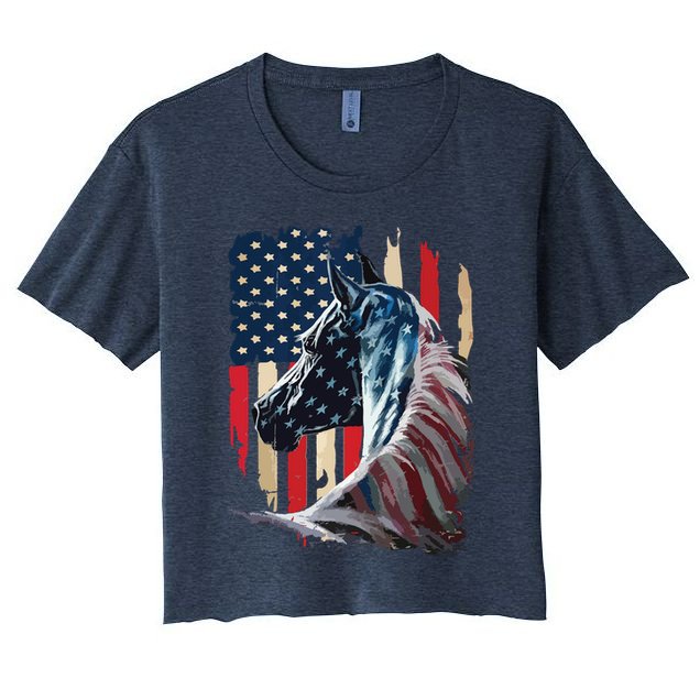 Patriotic Horse American Flag Horse Vintage Crop Top