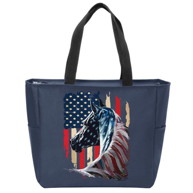 Patriotic Horse American Flag Horse Vintage Zip Tote Bag