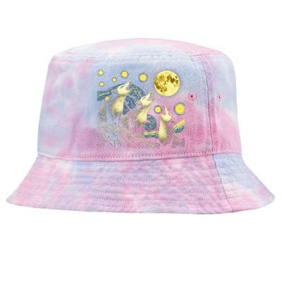 Possums Howling At Full Moon Starry Night Opossum Tie-Dyed Bucket Hat