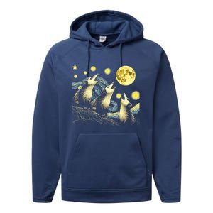 Possums Howling At Full Moon Starry Night Opossum Performance Fleece Hoodie