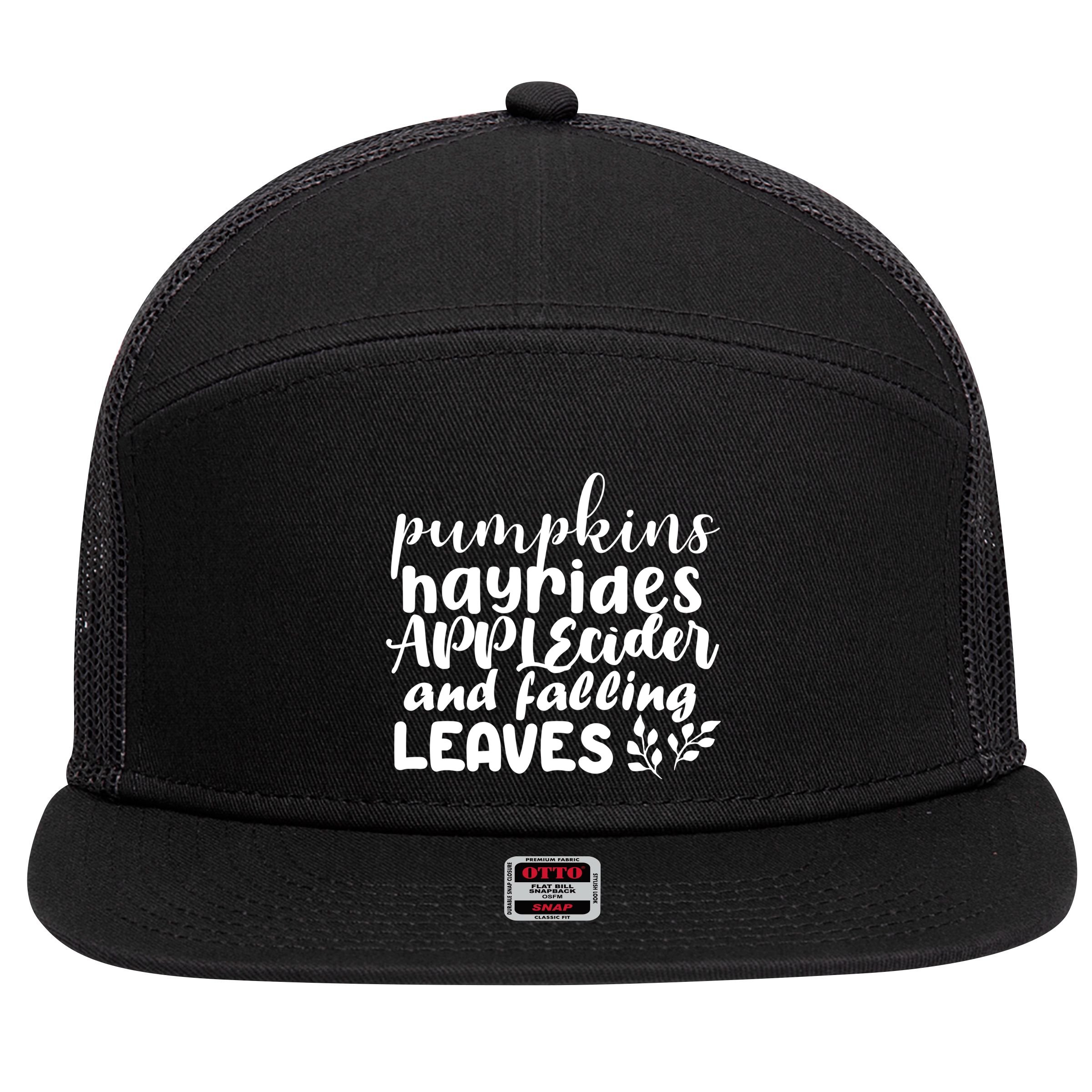 Pumpkins Hayrides Apple Cider And Falling Leaves 7 Panel Mesh Trucker Snapback Hat