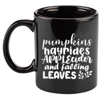 Pumpkins Hayrides Apple Cider And Falling Leaves 11oz C Handle Ceramic Mug