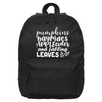 Pumpkins Hayrides Apple Cider And Falling Leaves 16 in Basic Backpack