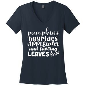 Pumpkins Hayrides Apple Cider And Falling Leaves Women's V-Neck T-Shirt