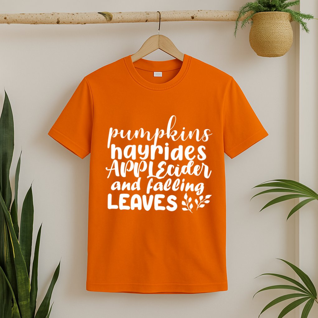 Pumpkins Hayrides Apple Cider And Falling Leaves T-Shirt