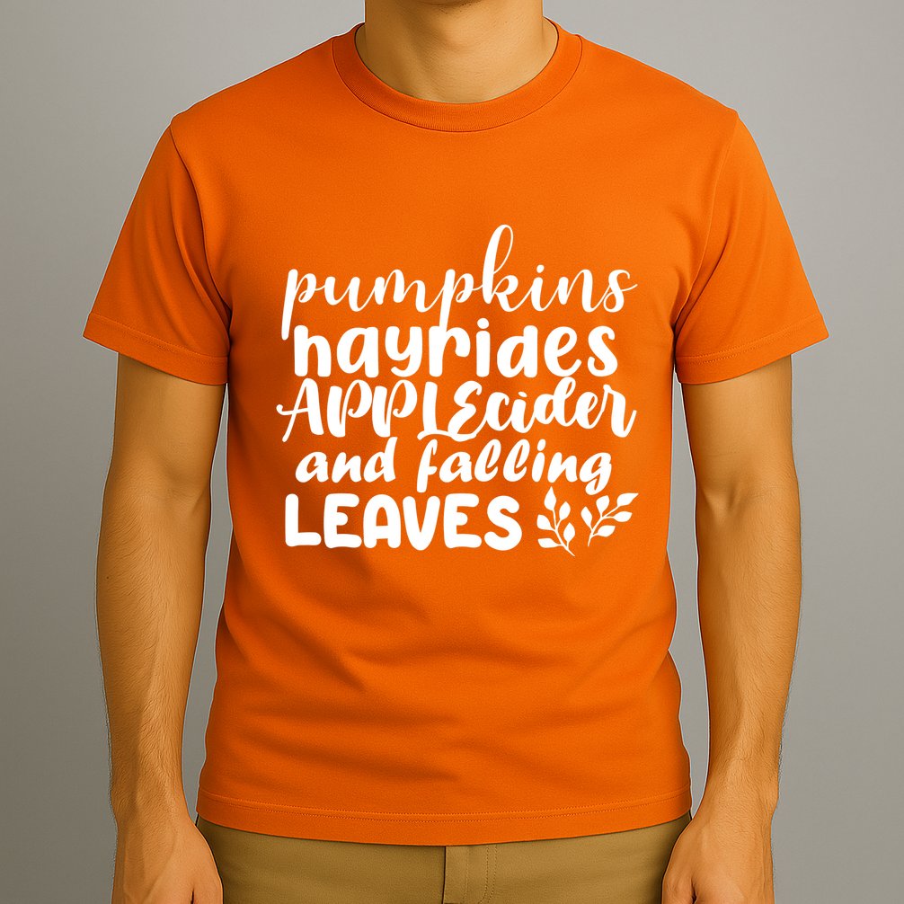 Pumpkins Hayrides Apple Cider And Falling Leaves T-Shirt