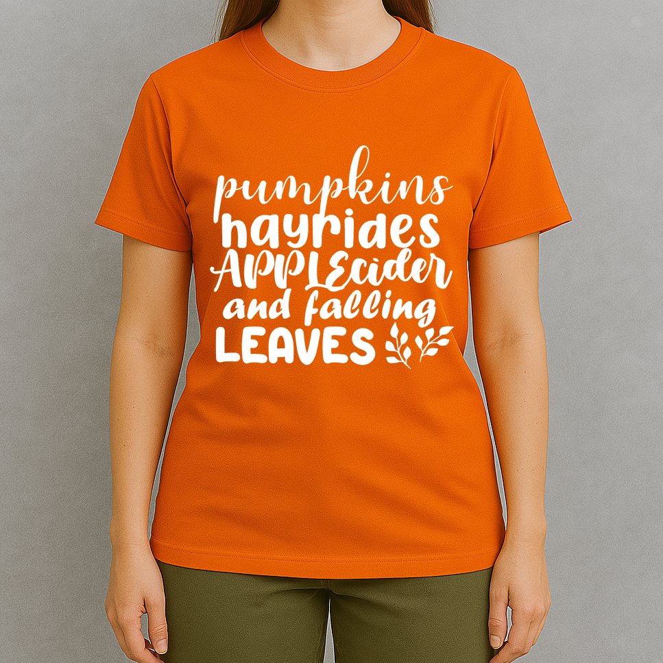 Pumpkins Hayrides Apple Cider And Falling Leaves T-Shirt