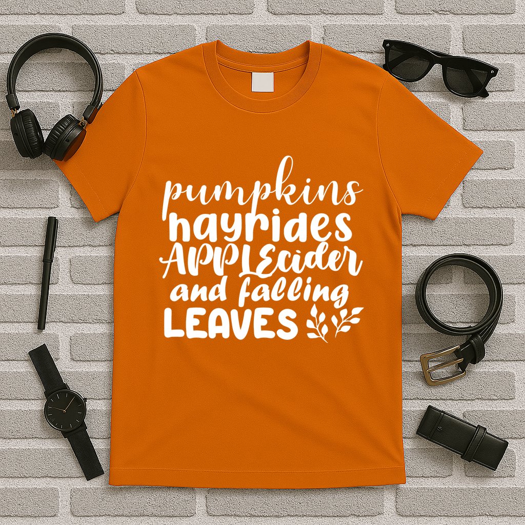 Pumpkins Hayrides Apple Cider And Falling Leaves T-Shirt