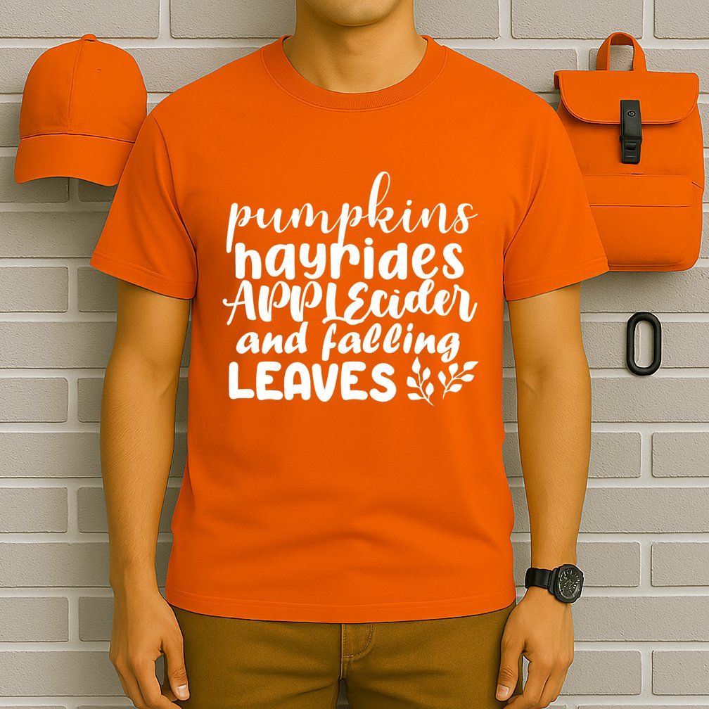 Pumpkins Hayrides Apple Cider And Falling Leaves T-Shirt