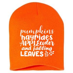 Pumpkins Hayrides Apple Cider And Falling Leaves Short Acrylic Beanie