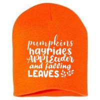 Pumpkins Hayrides Apple Cider And Falling Leaves Short Acrylic Beanie