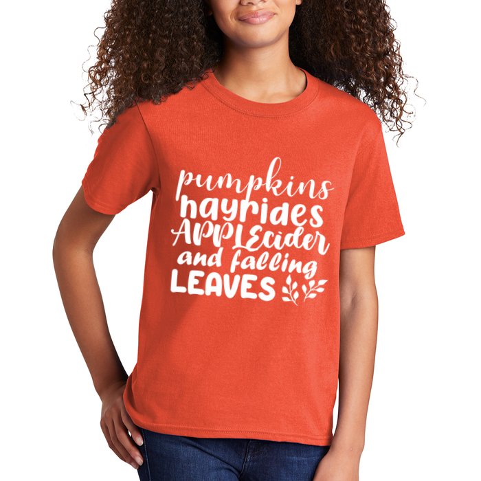 Pumpkins Hayrides Apple Cider And Falling Leaves Kids T-Shirt