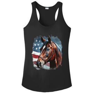 Patriotic Horse American Flag Horseback Riding Western Farm Ladies PosiCharge Competitor Racerback Tank