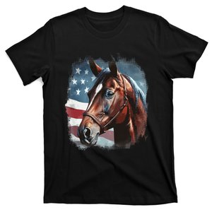 Patriotic Horse American Flag Horseback Riding Western Farm T-Shirt