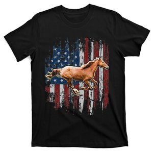 Patriotic Horse American Flag Horseback Riding Farm Gift T-Shirt