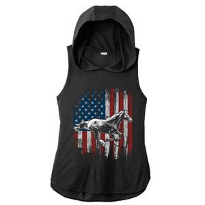 Patriotic Horse American Flag Horseback Riding Gift Gift Ladies PosiCharge Tri-Blend Wicking Draft Hoodie Tank