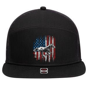 Patriotic Horse American Flag Horseback Riding Gift Gift 7 Panel Mesh Trucker Snapback Hat