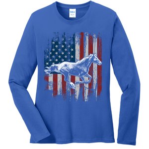 Patriotic Horse American Flag Horseback Riding Gift Gift Ladies Long Sleeve Shirt