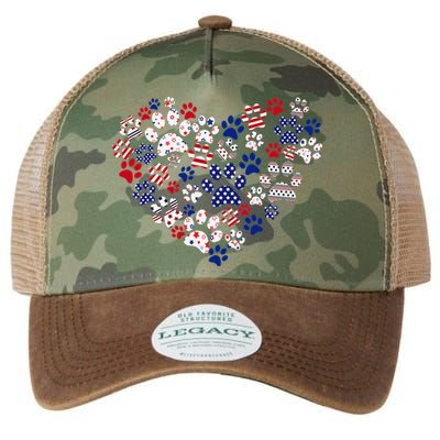 Patriotic Heart American Flag 4th Of July Dog Paw Prints Legacy Tie Dye Trucker Hat