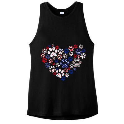 Patriotic Heart American Flag 4th Of July Dog Paw Prints Ladies PosiCharge Tri-Blend Wicking Tank