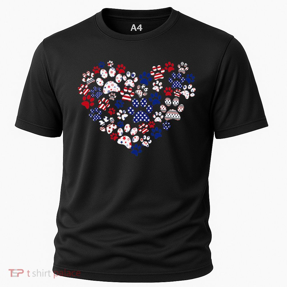 Patriotic Heart American Flag 4th Of July Dog Paw Prints Performance Shirt