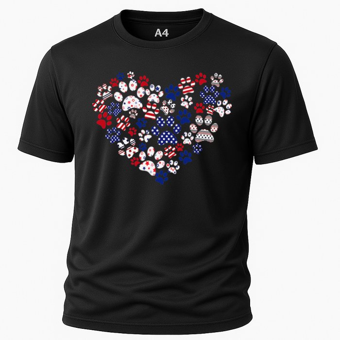 Patriotic Heart American Flag 4th Of July Dog Paw Prints Cooling Performance Crew T-Shirt