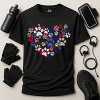 Patriotic Heart American Flag 4th Of July Dog Paw Prints Cooling Performance Crew T-Shirt
