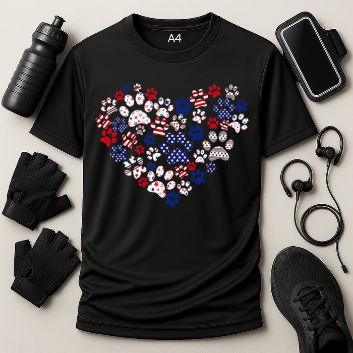 Patriotic Heart American Flag 4th Of July Dog Paw Prints Cooling Performance Crew T-Shirt
